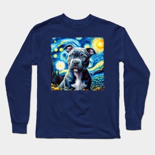 Starry Staffordshire Bull Terrier Portrait - Dog Portrait Long Sleeve T-Shirt